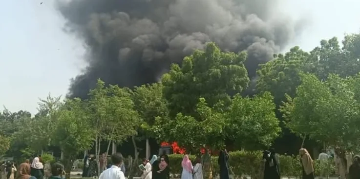 Bus and Motorcycle Destroyed in Fire at GC Women University Parking Yard